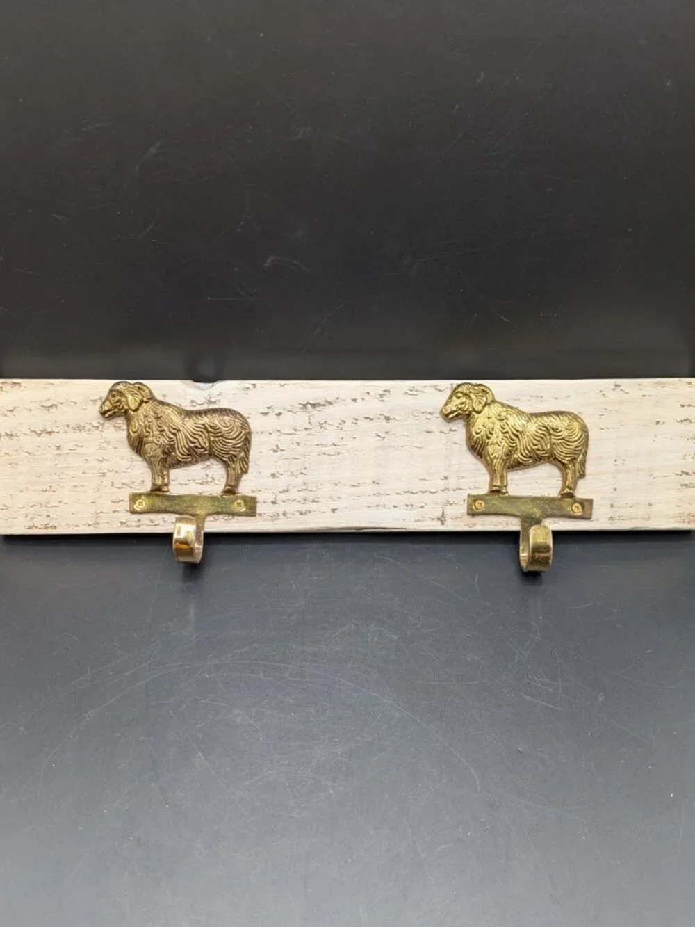 Hand Crafted Hat Key Coat Rack 2 Brass Sheep Ram Aries Hooks Wall Mount `16
